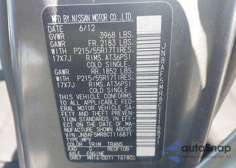 2012 Nissan Juke S из США, поврежденный, VIN JN8AF5MR8CT116871